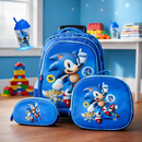 Kit Escolar Sonic com Mochila, Lancheira Térmica e Estojo + Brinde